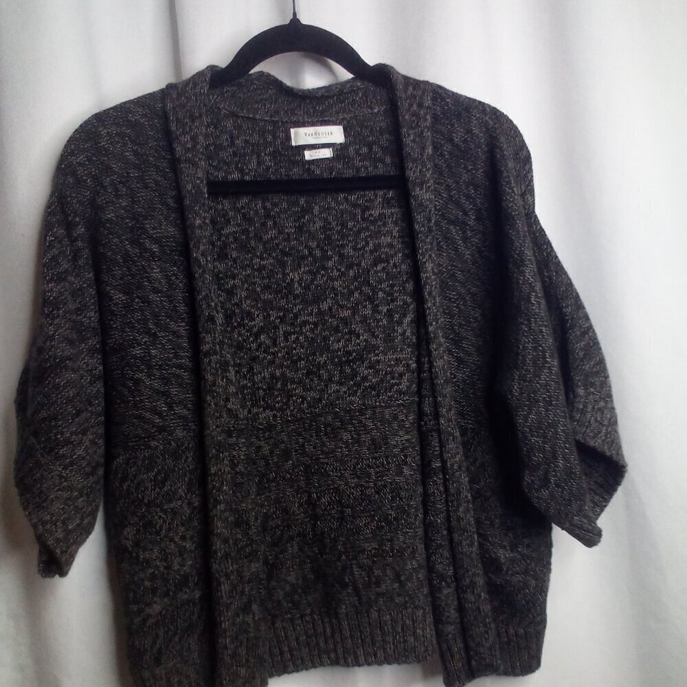 Van Heusen Cardigan Sweater S Women Open Front Short Sleeve Gray